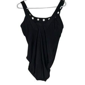 Aqua Green Black One Piece with Elegant Draping